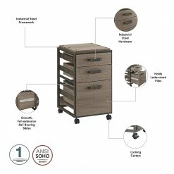 Bush Furniture Refinery 3-Drawer Vertical File Cabinet, Mobile/Pedestal, Letter, Restored Gray, 18" (RFF116RTG-03) -Staples Department Store sp168940530 sc7