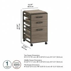 Bush Furniture Refinery 3-Drawer Vertical File Cabinet, Mobile/Pedestal, Letter, Restored Gray, 18" (RFF116RTG-03) -Staples Department Store sp168940532 sc7