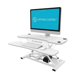VersaDesk PowerPro 36"W Electric Sit To Stand Desktop Converter With Keyboard Tray & USB Port, White (SP7643624-00-05)