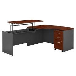 Bush Business Furniture Westfield 60W X 43D Left Hand 3 Position Sit To Stand L Desk W/ File Cabinet, Hansen Cherry (SRC127HCSU)