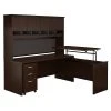Bush Business Furniture Westfield 72W X 30D 3 Position Sit To Stand L Desk W/ Hutch And File Cabinet, Mocha Cherry (SRC124MRSU)