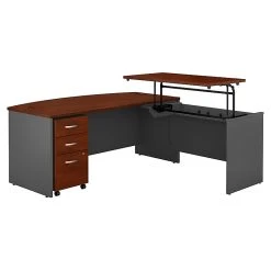 Bush Business Furniture Westfield 72W X 36D 3 Position Bow Front Sit To Stand L Desk W/ File Cabinet, Hansen Cherry (SRC126HCSU)