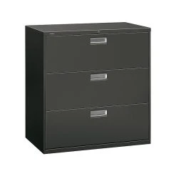 HON Brigade 600 Series 3-Drawer Lateral File Cabinet, Locking, Charcoal, Letter/Legal, 42"W (H693.L.S)