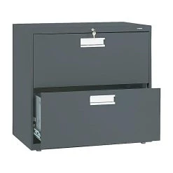 HON Brigade 600 Series 2-Drawer Lateral File Cabinet, Locking, Letter/Legal, Charcoal, 30"W (H672.L.S)