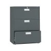 HON Brigade 600 Series 3-Drawer Lateral File Cabinet, Locking, Letter/Legal, Charcoal, 30"W (H673.L.S)