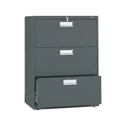 HON Brigade 600 Series 3-Drawer Lateral File Cabinet, Locking, Letter/Legal, Charcoal, 30"W (H673.L.S)