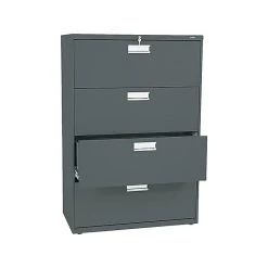 HON Brigade 600 Series 4-Drawer Lateral File Cabinet, Locking, Letter/Legal, Charcoal, 36"W (H684.L.S)