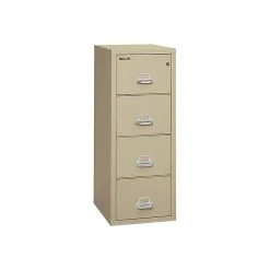 FireKing Classic 4-Drawer Vertical File Cabinet, Fire Resistant, Legal, Parchment, 25.06"D (4-2125-CPA)
