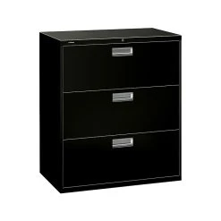 HON Brigade 600 Series 3-Drawer Lateral File Cabinet, Locking, Letter/Legal, Black, 36"W (H683.L.P)