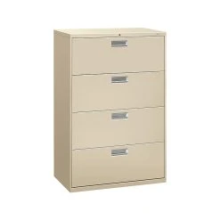 HON Brigade 600 Series 4-Drawer Lateral File Cabinet, Locking, Letter/Legal, Putty/Beige, 36"W (HON684LL)