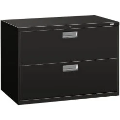 HON Brigade 600 Series 2-Drawer Lateral File Cabinet, Locking, Letter/Legal, Black, 42"W (H692.L.P)