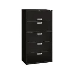 HON Brigade 600 Series 5-Drawer Lateral File Cabinet, Locking, Letter/Legal, Black, 36"W (H685.L.P)