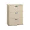 HON Brigade 600 Series 3-Drawer Lateral File Cabinet, Locking, Letter/Legal, Putty/Beige, 30"W (H673.L.L)