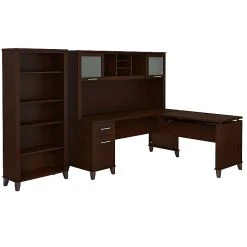 Bush Furniture Somerset 72W 3 Position Sit To Stand L Shaped Desk With Hutch And Bookcase, Mocha Cherry (SET017MR)