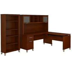Bush Furniture Somerset 72W 3 Position Sit To Stand L Shaped Desk With Hutch And Bookcase, Hansen Cherry (SET017HC)