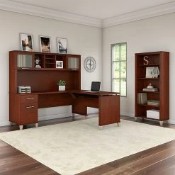 Bush Furniture Somerset 72W 3 Position Sit To Stand L Shaped Desk With Hutch And Bookcase, Hansen Cherry (SET017HC) -Staples Department Store sp45060379 sc7