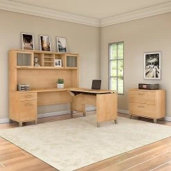 Bush Furniture Somerset 72W 3 Position Sit To Stand L Shaped Desk With Hutch And File Cabinet, Maple Cross (SET016MC) -Staples Department Store sp45060417 sc7