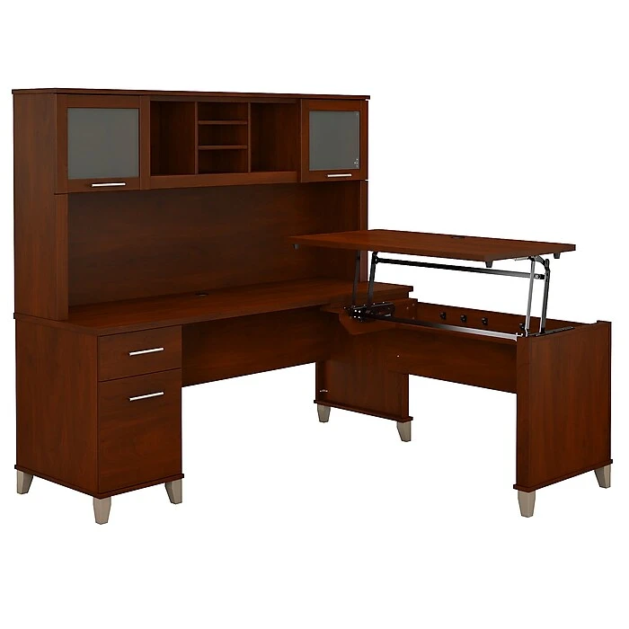 Bush Furniture Somerset 72W 3 Position Sit To Stand L Shaped Desk With Hutch, Hansen Cherry (SET015HC) 1 Bush Furniture Somerset 72W 3 Position Sit To Stand L Shaped Desk With Hutch, Hansen Cherry (SET015HC)