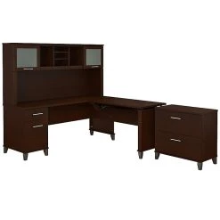 Bush Furniture Somerset 72W 3 Position Sit To Stand L Shaped Desk With Hutch And File Cabinet, Mocha Cherry (SET016MR)
