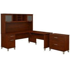 Bush Furniture Somerset 72W 3 Position Sit To Stand L Shaped Desk With Hutch And File Cabinet, Hansen Cherry (SET016HC)
