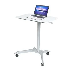 AIRLIFT XL Pneumatic Sit-Stand Mobile Desk Cart, Height-Adjustable From 27.1 To 41.9, White