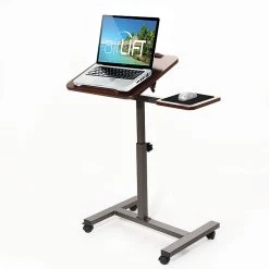 Seville Classics Airlift 40"H Tilting Sit-Stand Computer Desk Cart With Mouse Pad Table, Walnut (WEB234)