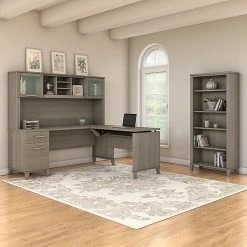 Bush Furniture Somerset 72W 3 Position Sit To Stand L Shaped Desk With Hutch And Bookcase, Ash Gray (SET017AG) -Staples Department Store sp58433438 sc7