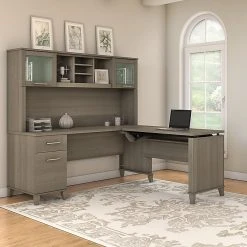 Bush Furniture Somerset 72W 3 Position Sit To Stand L Shaped Desk With Hutch, Ash Gray (SET015AG) -Staples Department Store sp58434550 sc7