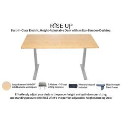 Uncaged Ergonomics Rise Up Electric Adjustable Height Standing Desk With Natural Bamboo Desktop Gray Frame, Black Desktop (RUbb) -Staples Department Store sp80852770 sc7