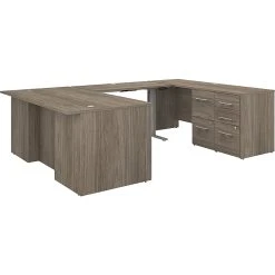 Bush Business Furniture Office 500 27"-47" Adjustable U-Shaped Executive Desk With Drawers, Modern Hickory (OF5005MHSU)