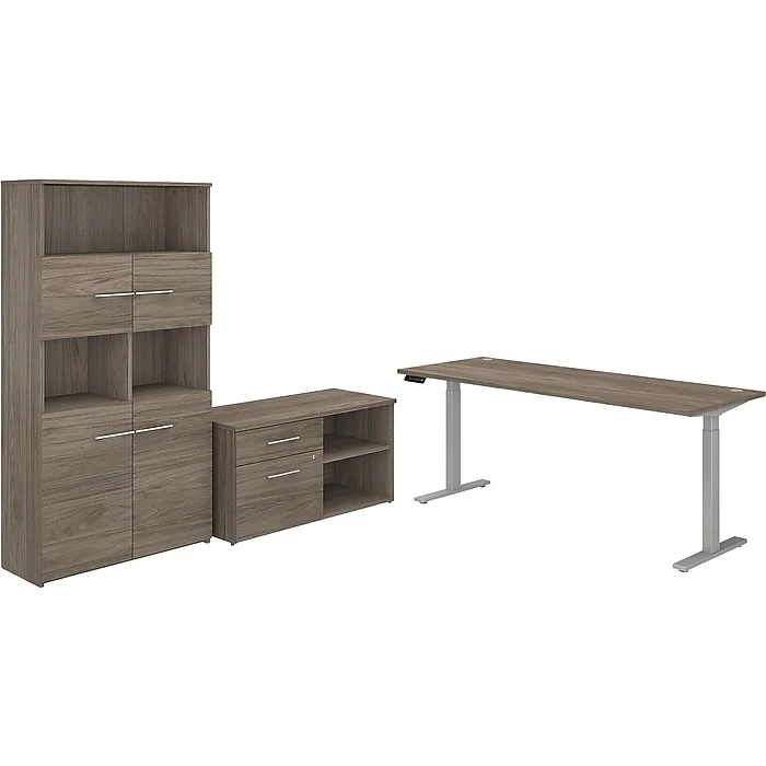 Bush Business Furniture Office 500 27"-47" Adjustable Desk With Storage And Bookcase, Modern Hickory (OF5006MHSU) 1 Bush Business Furniture Office 500 27"-47" Adjustable Desk With Storage And Bookcase, Modern Hickory (OF5006MHSU)