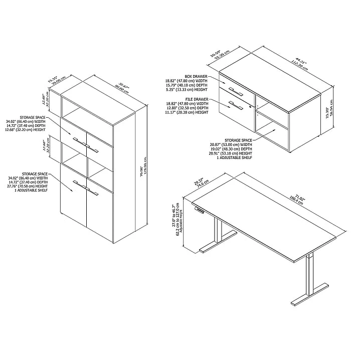 Bush Business Furniture Office 500 27"-47" Adjustable Desk With Storage And Bookcase, Modern Hickory (OF5006MHSU) 5 Bush Business Furniture Office 500 27"-47" Adjustable Desk With Storage And Bookcase, Modern Hickory (OF5006MHSU) - Image 5
