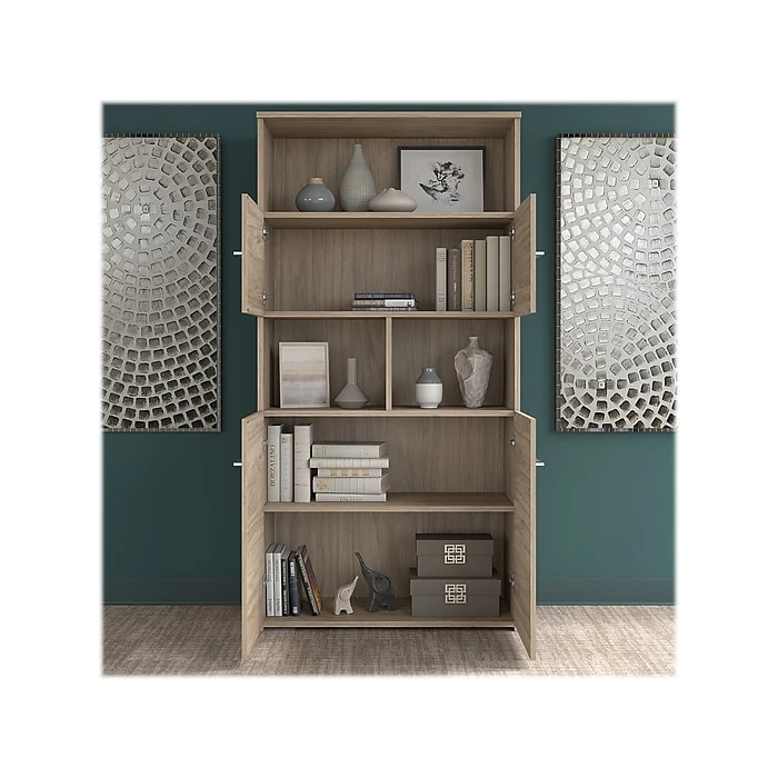 Bush Business Furniture Office 500 27"-47" Adjustable Desk With Storage And Bookcase, Modern Hickory (OF5006MHSU) 6 Bush Business Furniture Office 500 27"-47" Adjustable Desk With Storage And Bookcase, Modern Hickory (OF5006MHSU) - Image 6