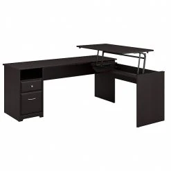 Bush Furniture Cabot 36"-42"H 3 Position L Shaped Sit To Stand Desk, Espresso Oak (CAB050EPO)