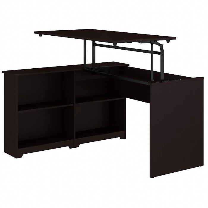 Bush Furniture Cabot 36"-42"H 3 Position Sit To Stand Corner Bookshelf Desk, Espresso Oak (WC31816) 1 Bush Furniture Cabot 36"-42"H 3 Position Sit To Stand Corner Bookshelf Desk, Espresso Oak (WC31816)