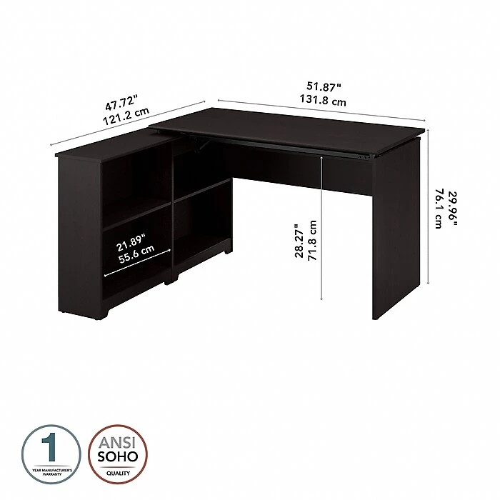 Bush Furniture Cabot 36"-42"H 3 Position Sit To Stand Corner Bookshelf Desk, Espresso Oak (WC31816) 4 Bush Furniture Cabot 36"-42"H 3 Position Sit To Stand Corner Bookshelf Desk, Espresso Oak (WC31816) - Image 4