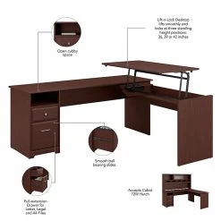 Bush Furniture Cabot 36"-42"H 3 Position L Shaped Sit To Stand Desk With Hutch, Harvest Cherry (CAB052HVC) -Staples Department Store sp85006065 sc7
