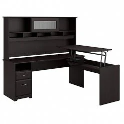 Bush Furniture Cabot 36"-42"H 3 Position L Shaped Sit To Stand Desk With Hutch, Espresso Oak (CAB052EPO)