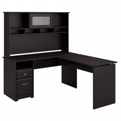 Bush Furniture Cabot 36"-42"H 3 Position L Shaped Sit To Stand Desk With Hutch, Espresso Oak (CAB045EPO)