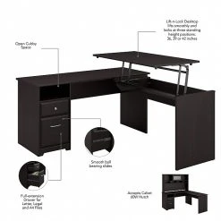 Bush Furniture Cabot 36"-42"H 3 Position L Shaped Sit To Stand Desk With Hutch, Espresso Oak (CAB045EPO) -Staples Department Store sp85006104 sc7