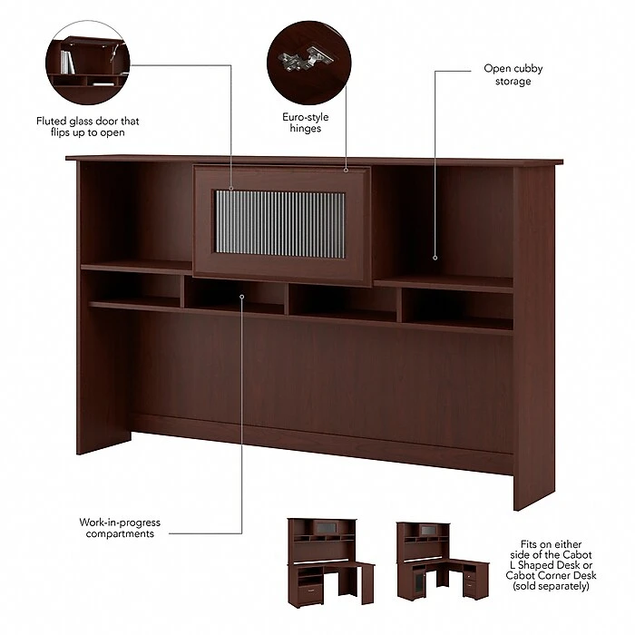 Bush Furniture Cabot 36"-42"H 3 Position L Shaped Sit To Stand Desk With Hutch, Harvest Cherry (CAB045HVC) 4 Bush Furniture Cabot 36"-42"H 3 Position L Shaped Sit To Stand Desk With Hutch, Harvest Cherry (CAB045HVC) - Image 4