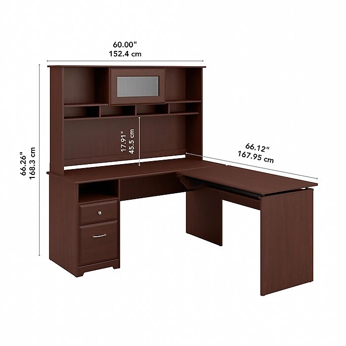 Bush Furniture Cabot 36"-42"H 3 Position L Shaped Sit To Stand Desk With Hutch, Harvest Cherry (CAB045HVC) 5 Bush Furniture Cabot 36"-42"H 3 Position L Shaped Sit To Stand Desk With Hutch, Harvest Cherry (CAB045HVC) - Image 5