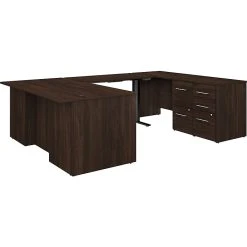 Bush Business Furniture Office 500 27"-47" Adjustable U-Shaped Executive Desk With Drawers, Black Walnut (OF5005BWSU)